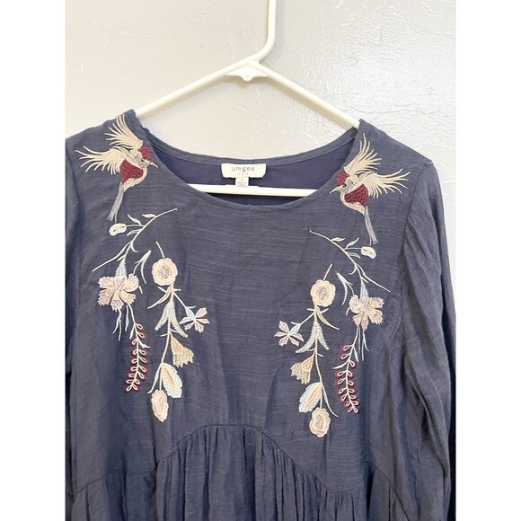 UMGEE Blue  Embroidered  Boho Bell Sleeve Crew Neck Women's Size S Shift Dress - Picture 5 of 11